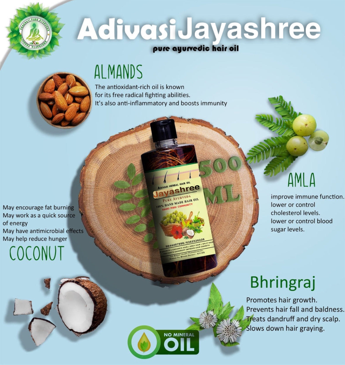 ADIVASI HAKKI PIKKI JAYASHREE HERBAL HAIR OIL ✅